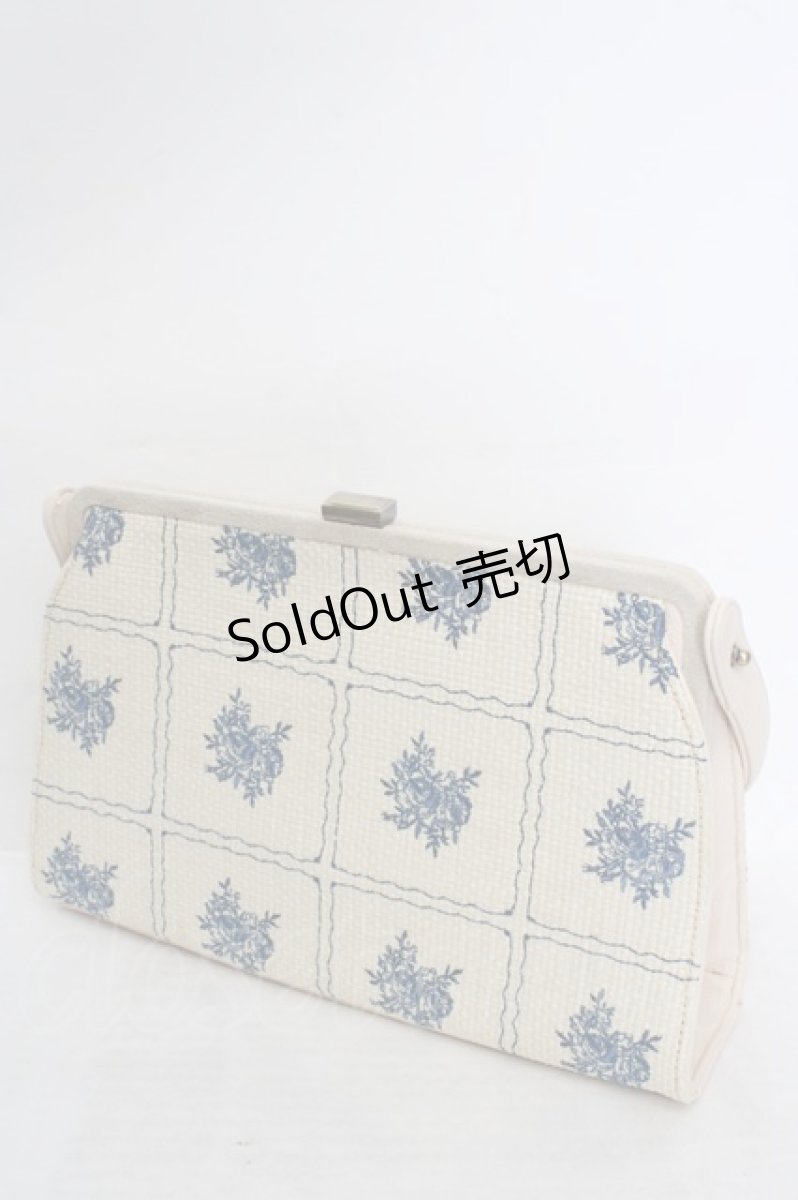 画像1: an another angelus / タイル刺繍がま口バッグ  アイボリー×ブルー O-26-05-12-1049-CA-BG-IG-ZTK058 (1)