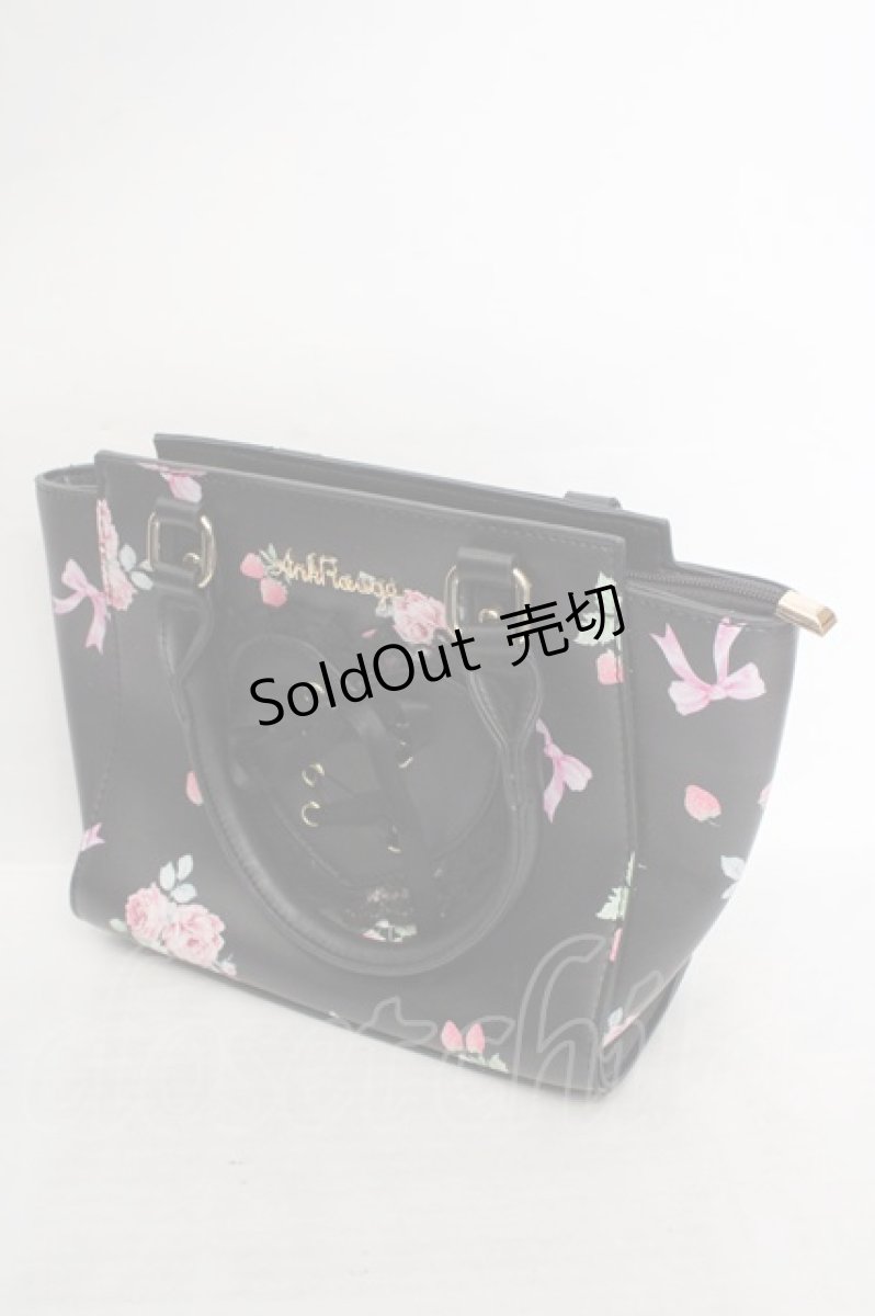 画像1: Ank Rouge / いちご柄レースアップバッグ  クロ O-26-05-12-1058-CA-BG-IG-ZT691 (1)