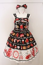 画像1: Angelic Pretty / French Cafe胸リボンジャンパースカートSet  クロ O-26-05-12-072-AP-OP-IG-OS (1)