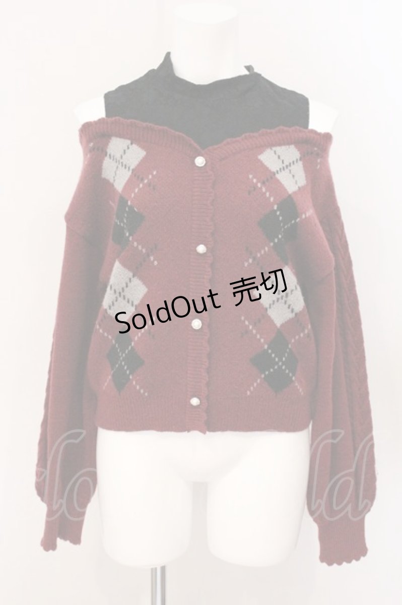 画像1: axes femme POETIQUE / レイヤード風アーガイルニット M ワイン O-26-05-12-022-AX-TO-IG-ZT533 (1)