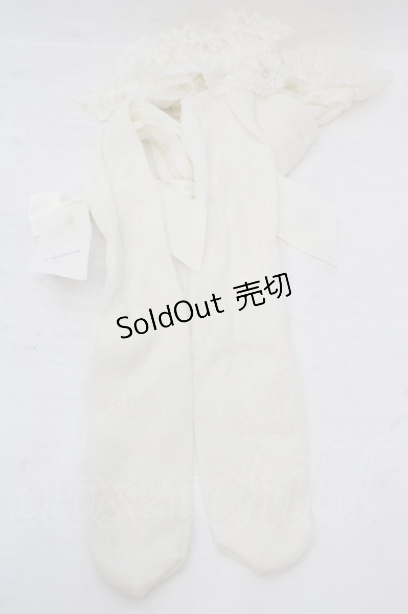 画像2: m petit by misako / サンリオコラボ リボン柄レースオーバーニー  オフシロ ハローキティ O-26-05-13-016-LO-ZA-IG-ZT394-F002 (2)