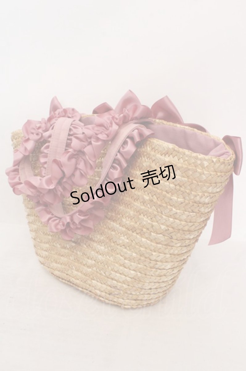 画像2: Maison de FLEUR / フリルハンドルリボンかごバッグ  ナチュラル×ピンク O-26-05-14-038-LO-BG-OW-OS (2)