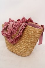 画像2: Maison de FLEUR / フリルハンドルリボンかごバッグ  ナチュラル×ピンク O-26-05-14-038-LO-BG-OW-OS (2)