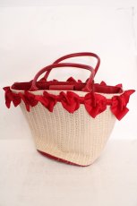 画像1: ｍ petit by misako / AMリボンツキカゴトート  アカ×ナチュラル O-26-05-14-058-LO-BG-OW-OS (1)