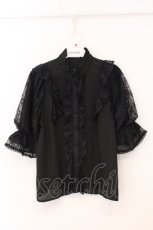 画像1: Chalmiere / クラシカルレーシー半袖ブラウス M クロ O-26-05-14-1004-AX-BL-OW-OS (1)