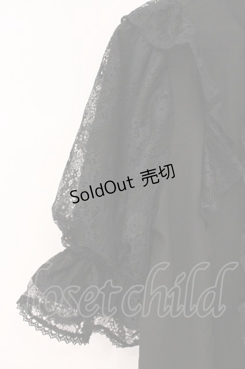 画像3: Chalmiere / クラシカルレーシー半袖ブラウス M クロ O-26-05-14-1004-AX-BL-OW-OS (3)
