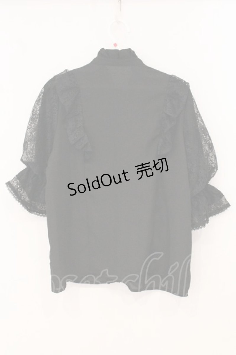 画像4: Chalmiere / クラシカルレーシー半袖ブラウス M クロ O-26-05-14-1004-AX-BL-OW-OS (4)