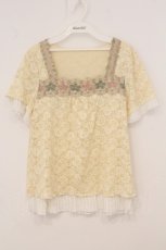 画像1: axes femme / ラメモチーフレース配色裾プリーツTシャツ M アイボリー O-26-05-14-1049-AX-TO-IG-OS (1)