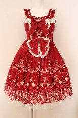 画像1: BABY,THE STARS SHINE BRIGHT / くみゃちゃんのLove Heart EmbroideryジャンパースカートII  えんじ×シロ O-26-05-14-1016-BA-OP-OW-OS (1)