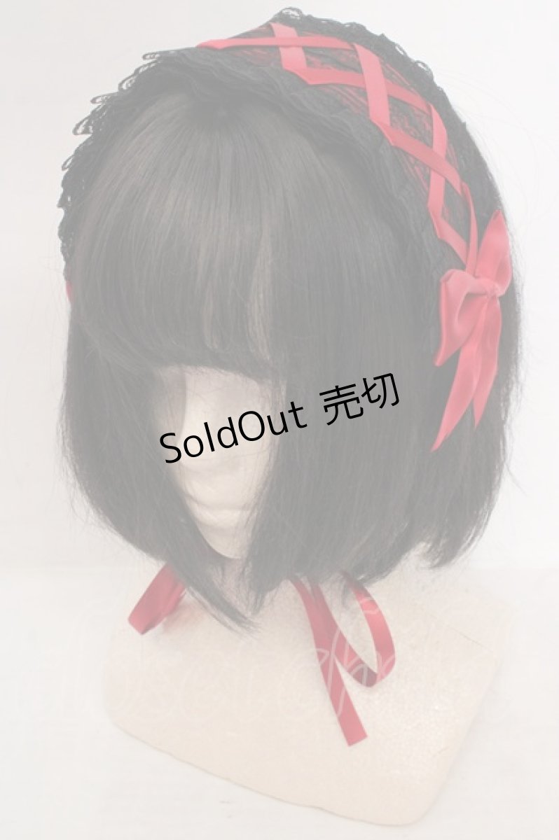 画像1: LOLITAその他 / レースとリボンのロリィタヘッドドレス  レッド×ブラック O-26-05-14-024-LO-AC-IG-OS (1)