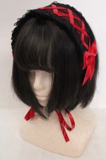 画像1: LOLITAその他 / レースとリボンのロリィタヘッドドレス  レッド×ブラック O-26-05-14-024-LO-AC-IG-OS (1)