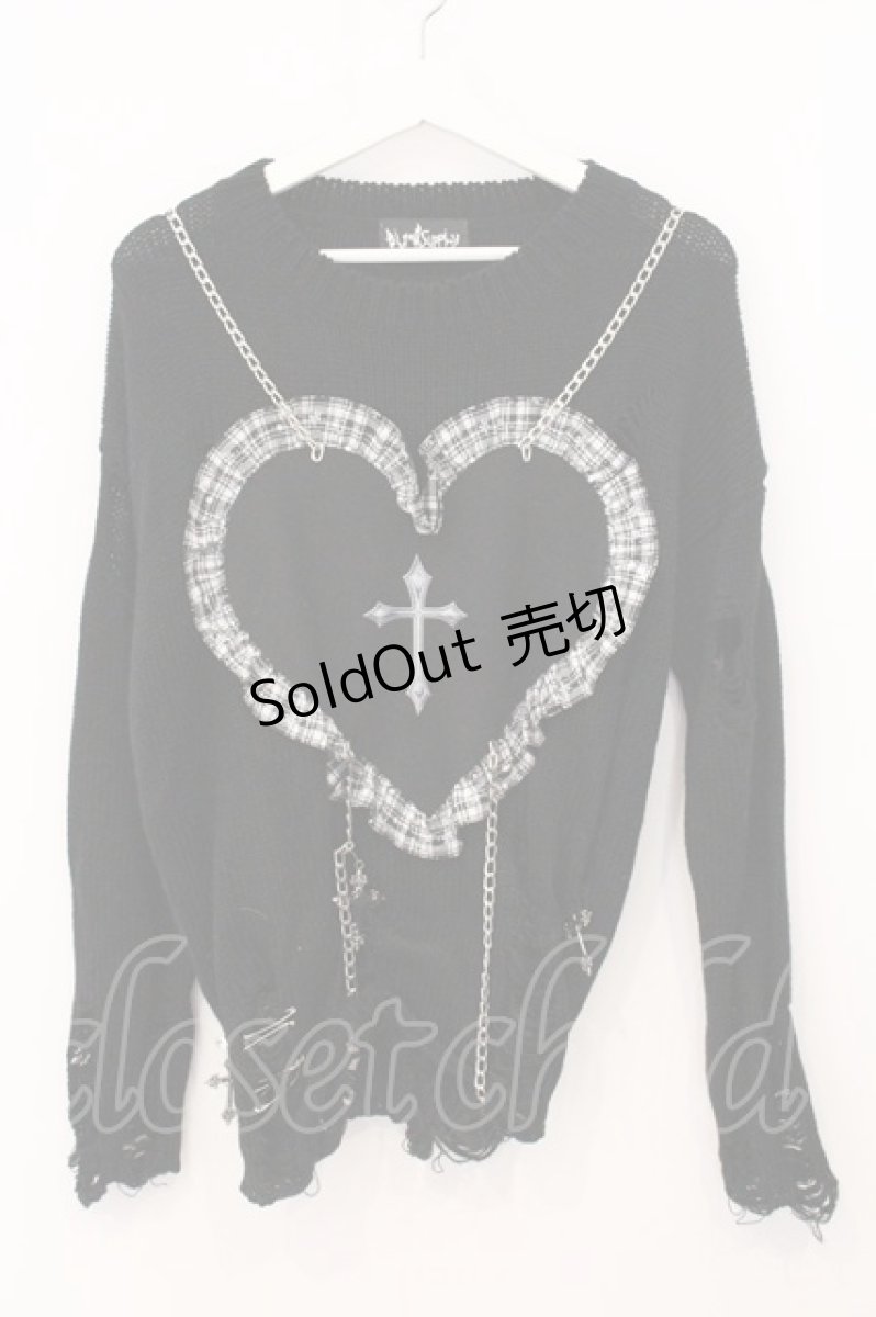 画像1: BLOOD SUPPLY（海外ブランド） / Plaids Cross Heart Shape Knit（プレイドクロスハートシャープニット）  ブラック O-26-05-16-039-GO-TO-IG-OS (1)