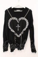 画像1: BLOOD SUPPLY（海外ブランド） / Plaids Cross Heart Shape Knit（プレイドクロスハートシャープニット）  ブラック O-26-05-16-039-GO-TO-IG-OS (1)