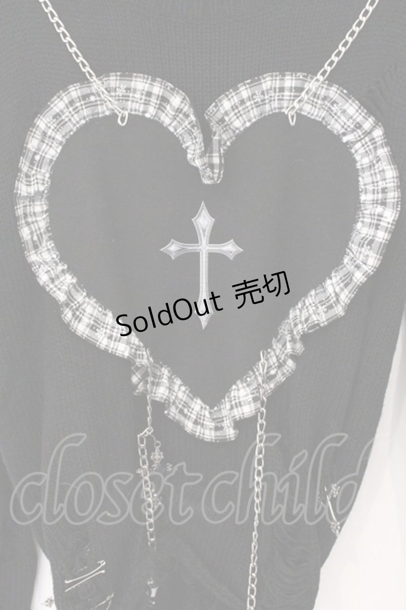 画像2: BLOOD SUPPLY（海外ブランド） / Plaids Cross Heart Shape Knit（プレイドクロスハートシャープニット）  ブラック O-26-05-16-039-GO-TO-IG-OS (2)