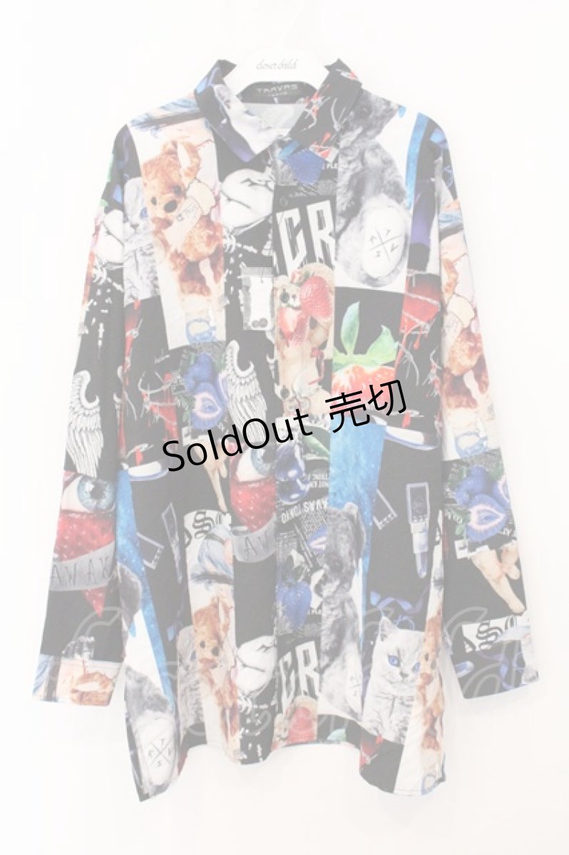 画像1: TRAVAS TOKYO / 太リボン総柄シャツ  マルチ O-26-05-16-011-PU-BL-IG-OS (1)