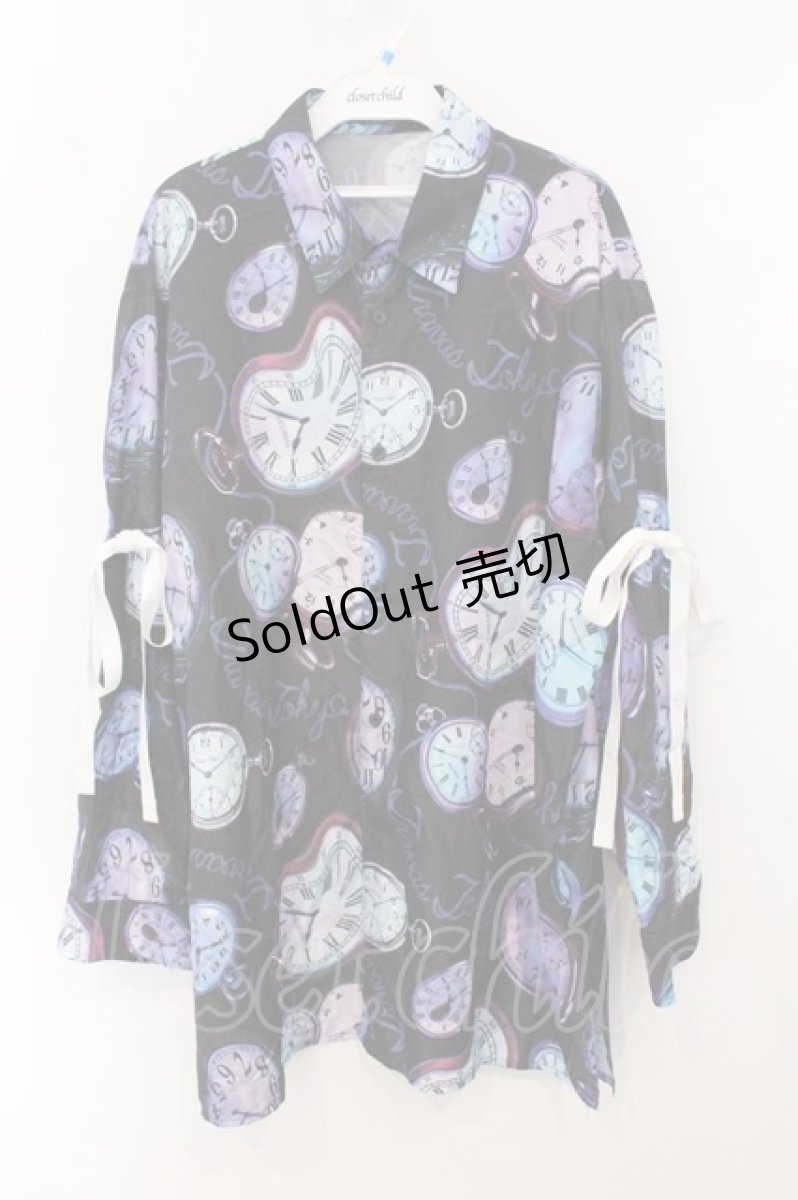 画像1: TRAVAS TOKYO / Distort Watch Shirts（ディストートウォッチシャツ）  ブラック×パープル系 O-26-05-16-003-PU-BL-IG-OS (1)