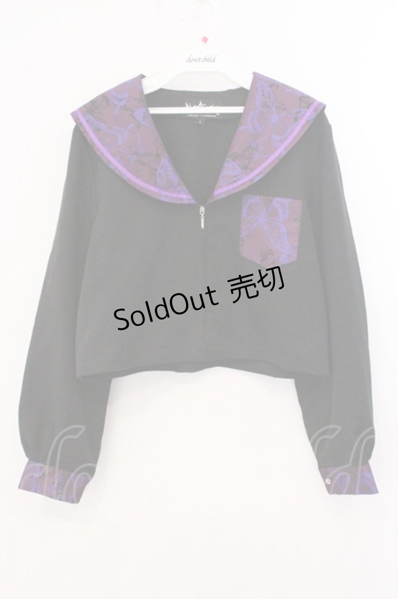 画像1: BLOOD SUPPLY（海外ブランド） / Purple Butterfly Gothic Japanese Bad Girl JK Short Sleeves tops L ブラック×パープル O-26-05-16-029-GO-TO-IG-OS (1)