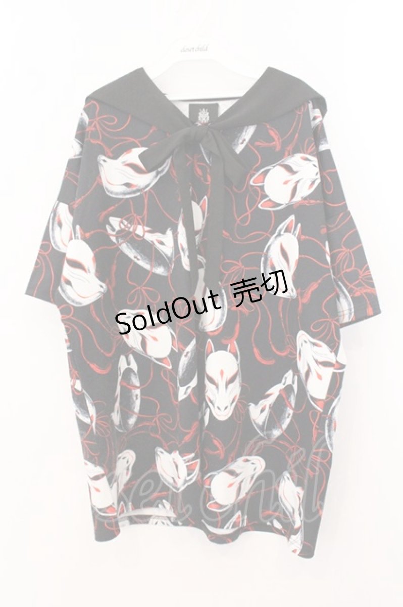 画像1: Drug Honey / 狐面総柄セーラートップス  ブラック×ホワイト×レッド O-26-05-16-030-PU-TO-IG-OS (1)