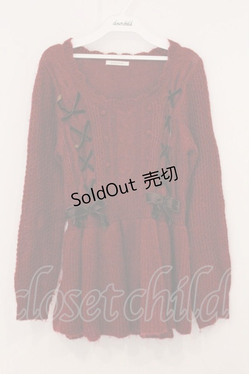 画像1: axes femme / レースアップニットチュニック M アカ O-26-05-18-042-AX-OP-IG-OS (1)