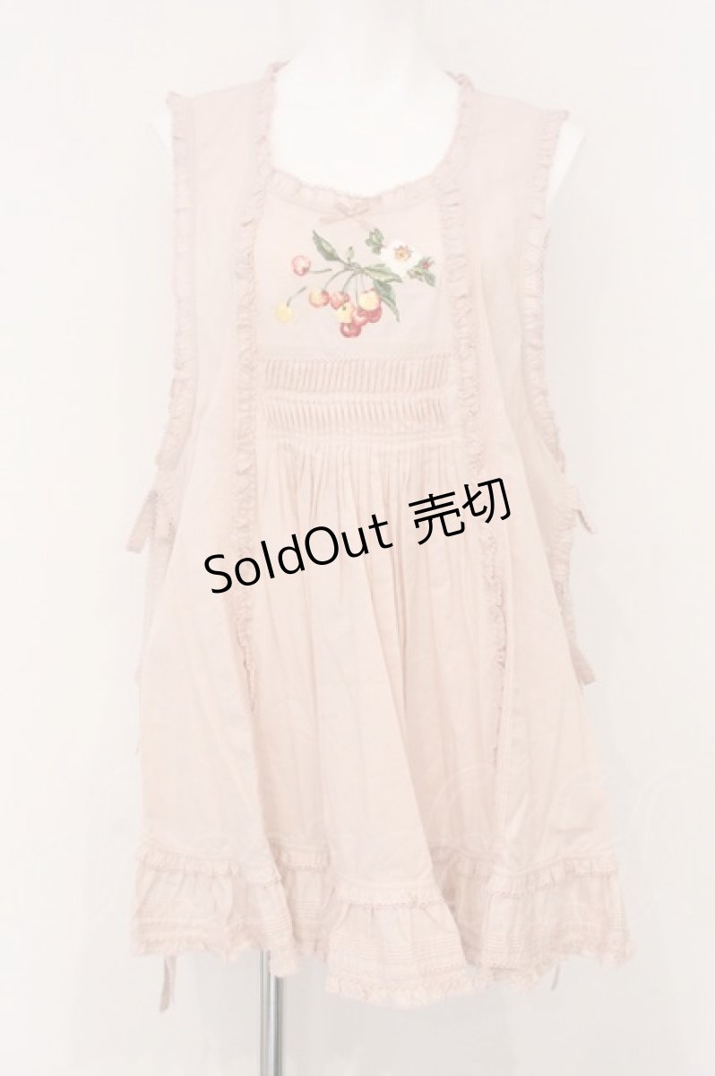 画像1: PINK HOUSE / 野ばらとチェリー刺繍タブリエ  ピンク O-26-05-18-015-LO-OP-OW-OS (1)