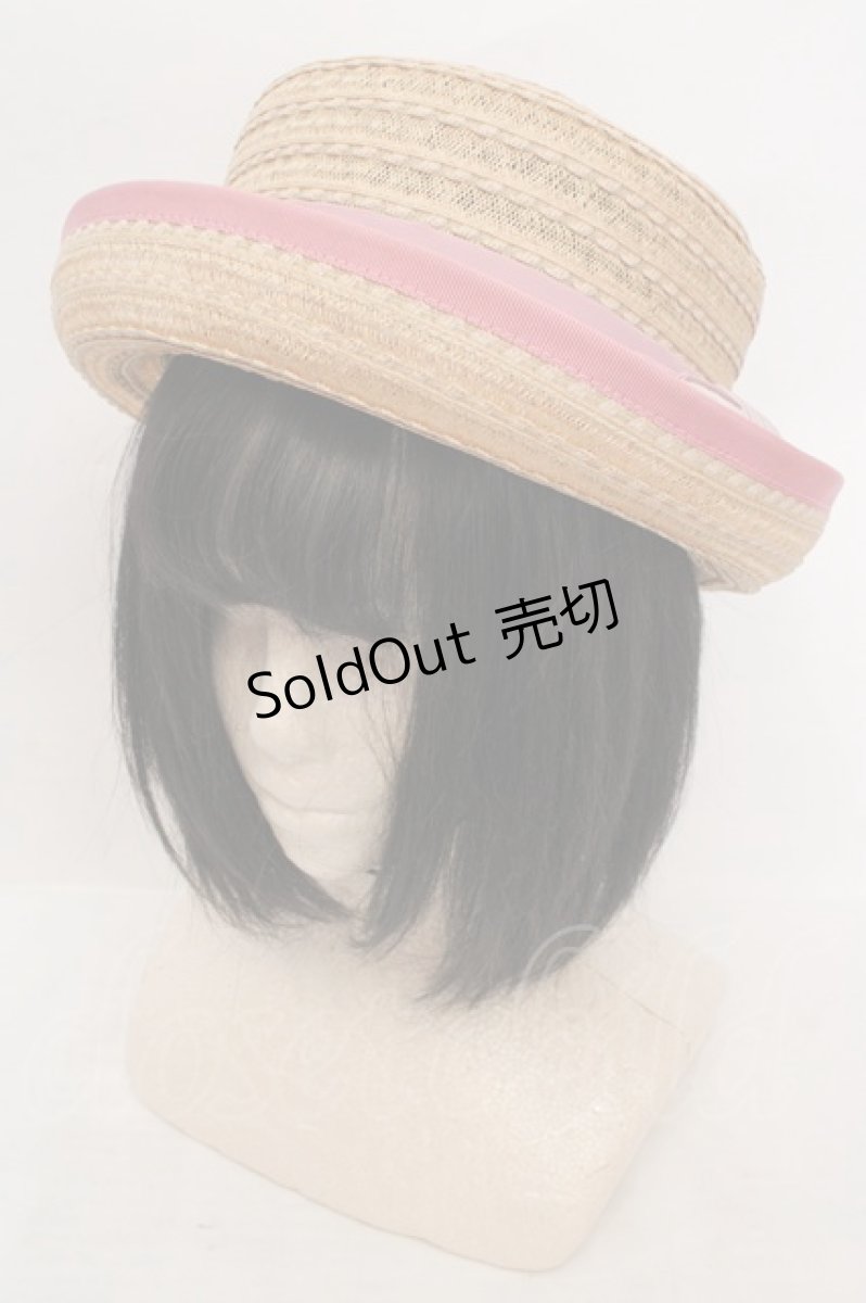 画像1: Jane Marple / ストライプリボン　ストローハット  ナチュラル×ピンク O-26-05-19-1036-JM-AC-IG-ZTK053 (1)