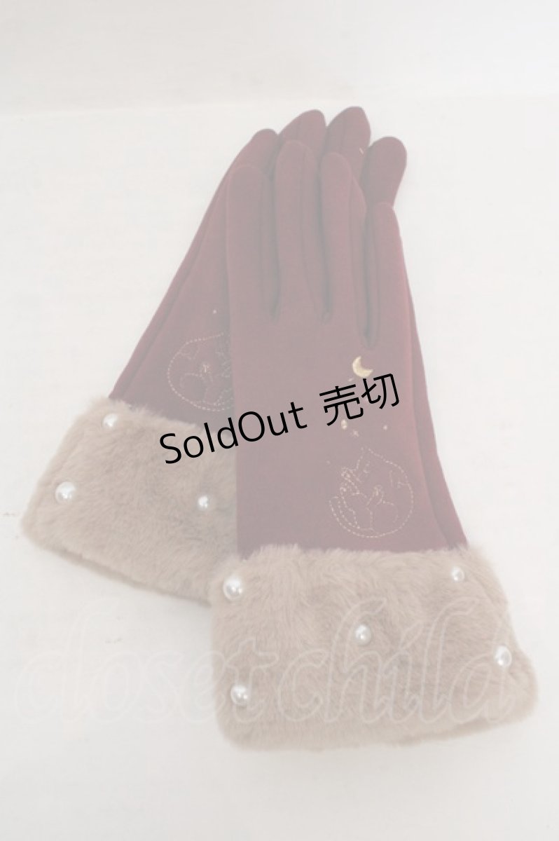 画像1: axes femme / 猫刺繍手袋  ボルドー O-26-05-19-1057-AX-ZA-YM-OS (1)