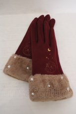 画像1: axes femme / 猫刺繍手袋  ボルドー O-26-05-19-1057-AX-ZA-YM-OS (1)