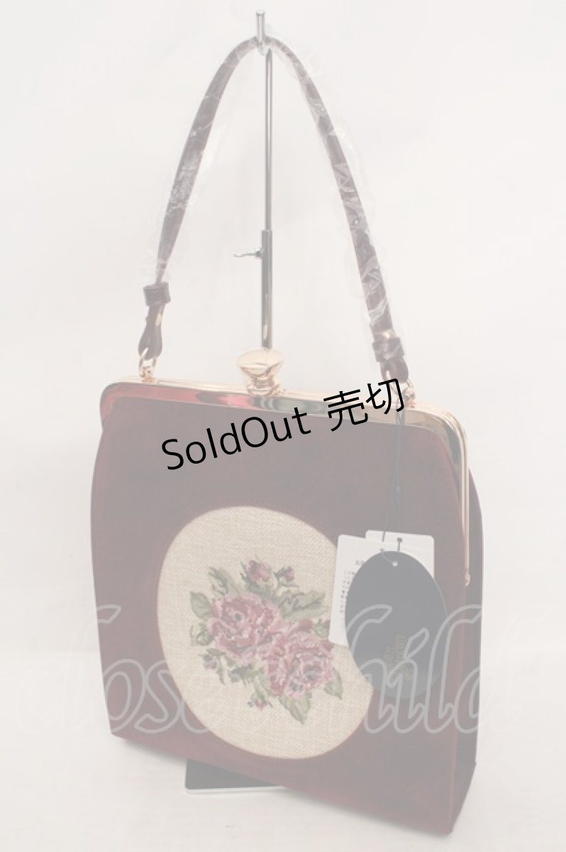 画像1: an another angelus / カメオローズ刺繍スクエアがま口バッグ  ボルドー O-26-05-19-1015-CA-BG-OW-OS (1)