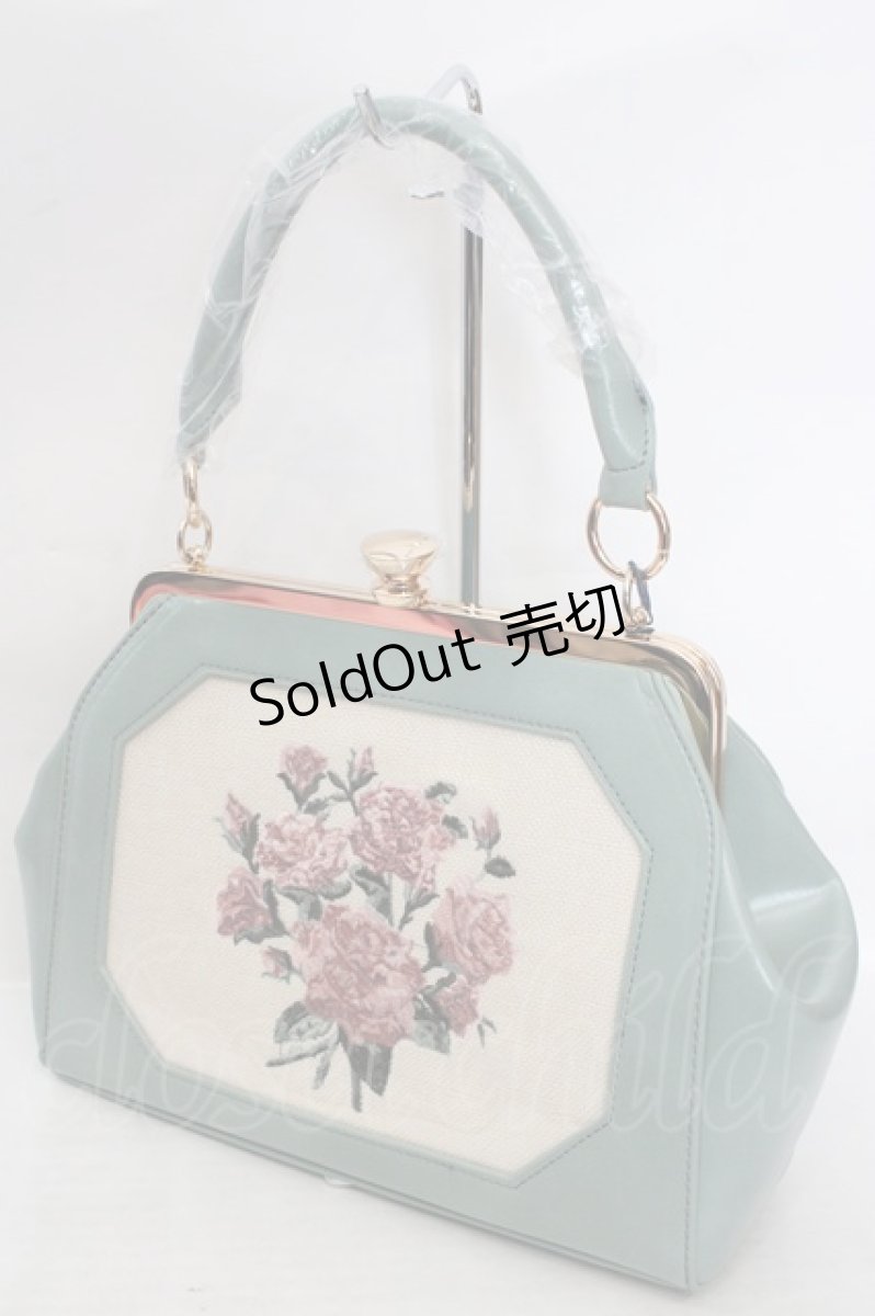 画像1: an another angelus / ブーケ刺繍ワイドがま口バッグ  ミント O-26-05-19-1025-CA-BG-OW-OS (1)