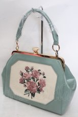 画像1: an another angelus / ブーケ刺繍ワイドがま口バッグ  ミント O-26-05-19-1025-CA-BG-OW-OS (1)