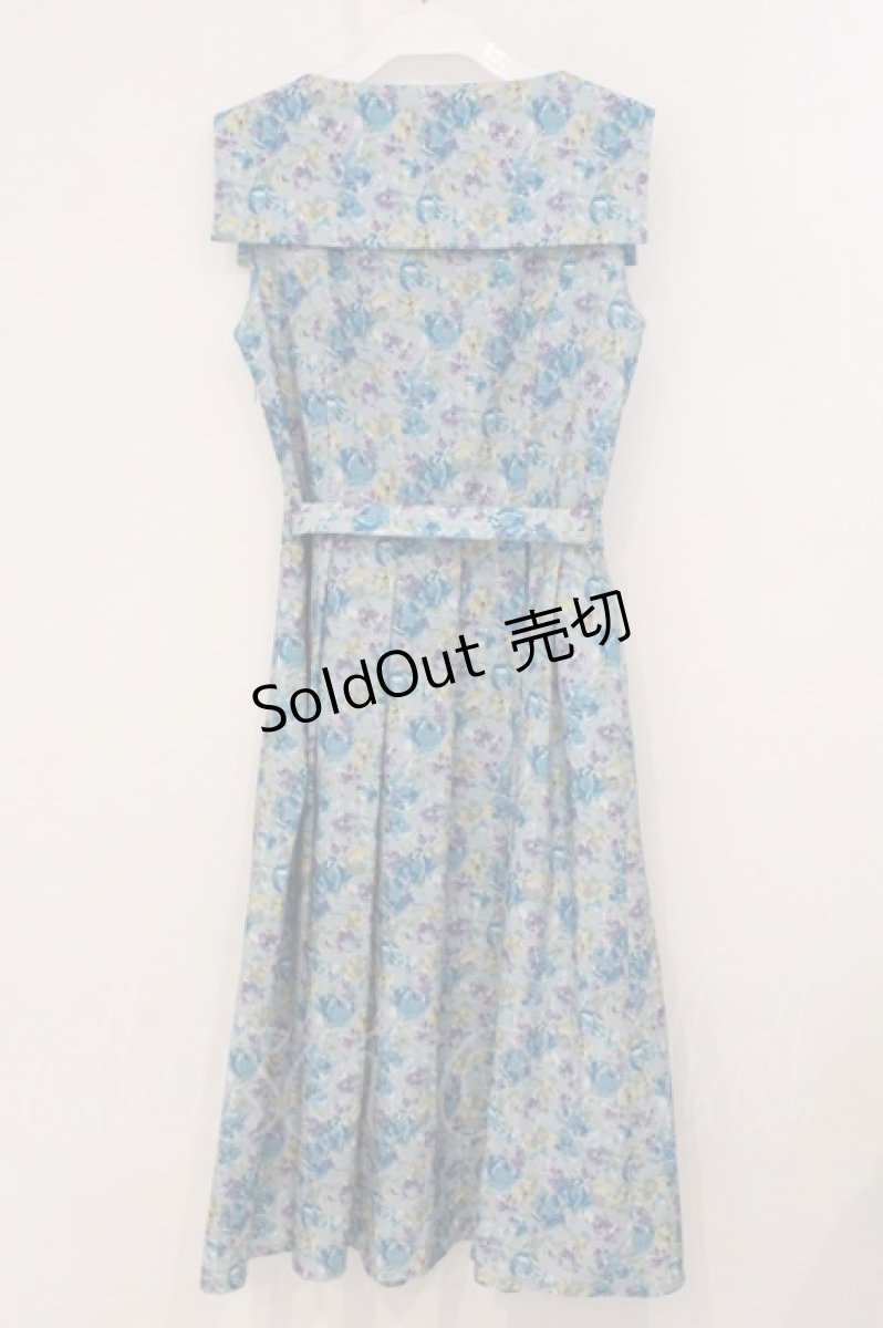 画像3: an another angelus / ペイントタッチ花柄スクエアカラーワンピース F ブルー系 O-26-05-19-096-CA-OP-OW-OS (3)