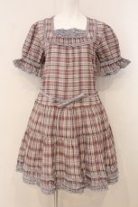 画像1: PINK HOUSE / マドラスチェックギンガムフリルワンピース  ラベンダー系 O-26-05-21-033-LO-OP-IG-OS (1)