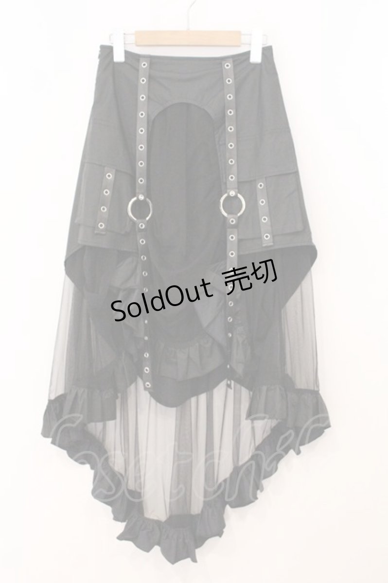 画像1: DARK IN LOVE / Metal Studded Punk Skirt with Mesh Tail and Pockets（メタルスタッズパンクスカートウィズメッシュテールアンドポケット） S ブラック O-26-05-21-052-PU-SK-IG-OS (1)