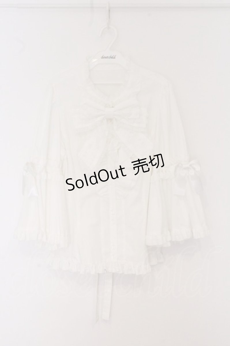 画像1: metamorphose / 【プラスサイズ】スタンドカラーフリルリボン姫袖ブラウス・TCブロード size2 シロ O-26-05-22-036-ME-BL-IG-OS (1)