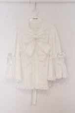 画像1: metamorphose / 【プラスサイズ】スタンドカラーフリルリボン姫袖ブラウス・TCブロード size2 シロ O-26-05-22-036-ME-BL-IG-OS (1)