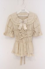 画像1: metamorphose / ハートレースシャーリング半袖ブラウス size1 生成 O-26-05-22-037-ME-BL-IG-OS (1)