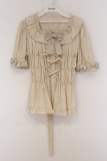 画像1: metamorphose / スクエアあきシャーリング半袖ブラウス size2 生成 O-26-05-22-038-ME-TO-IG-OS (1)