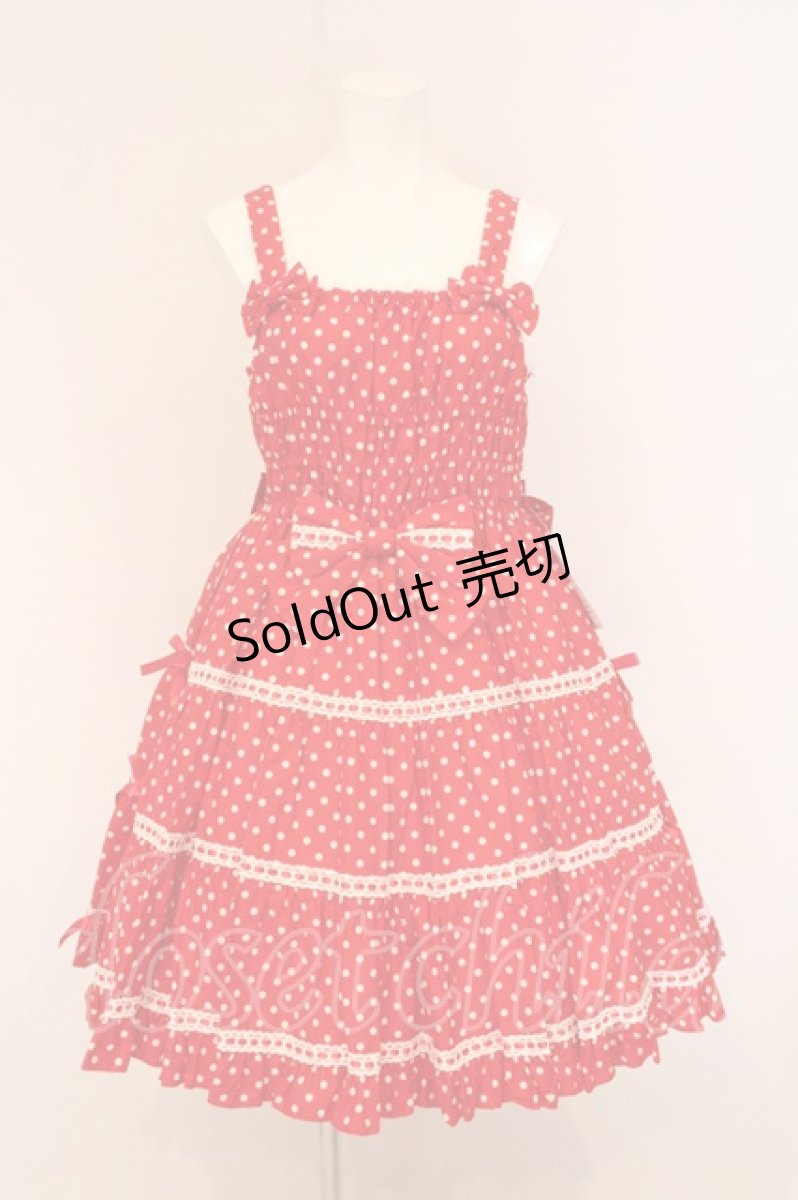 画像1: metamorphose / Candyシャーリングリボンジャンパースカート（ドット柄） size1 アカ O-26-05-22-006-ME-OP-IG-OS (1)
