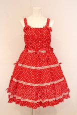 画像1: metamorphose / Candyシャーリングリボンジャンパースカート（ドット柄） size1 アカ O-26-05-22-006-ME-OP-IG-OS (1)