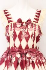 画像2: MAM Lovely / 黒猫アリスのマジカルダイヤ柄の不思議な懐中時計ジャンパースカート  アカ×生成り O-26-05-22-018-LO-OP-IG-OS (2)