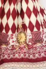 画像3: MAM Lovely / 黒猫アリスのマジカルダイヤ柄の不思議な懐中時計ジャンパースカート  アカ×生成り O-26-05-22-018-LO-OP-IG-OS (3)