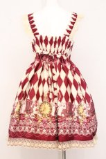 画像5: MAM Lovely / 黒猫アリスのマジカルダイヤ柄の不思議な懐中時計ジャンパースカート  アカ×生成り O-26-05-22-018-LO-OP-IG-OS (5)