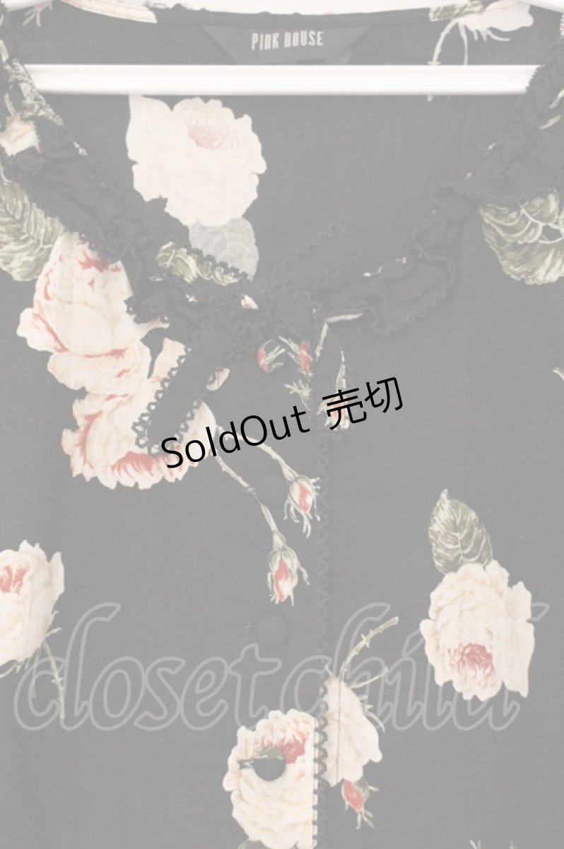 画像2: PINK HOUSE / 薔薇柄ローンシャツチュニック  クロ O-26-05-23-032-LO-TO-IG-OS (2)