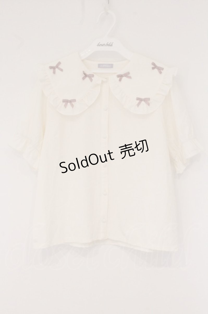 画像1: axes femme POETIQUE / プチリボンビッグ襟ブラウス M キナリ O-26-05-23-065-AX-BL-OW-OS (1)
