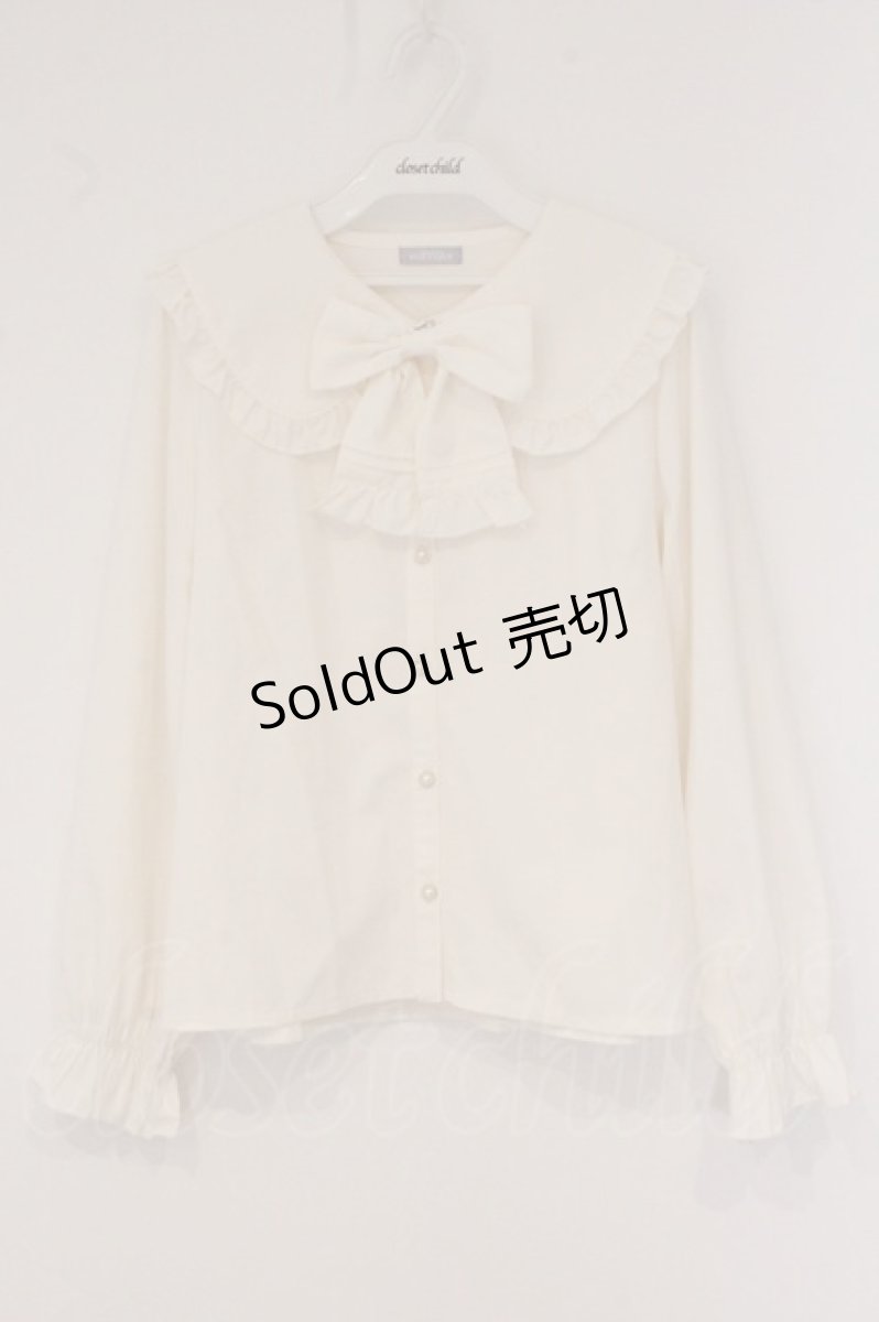 画像1: axes femme POETIQUE / ピンタックリボン丸襟ブラウス F キナリ O-26-05-23-067-AX-BL-OW-OS (1)