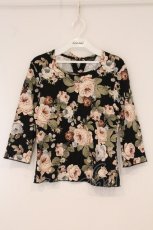 画像1: INGEBORG / 花柄ロゴ刺しゅう五分袖Tシャツ M クロ O-26-05-25-041-LO-TS-OW-OS (1)