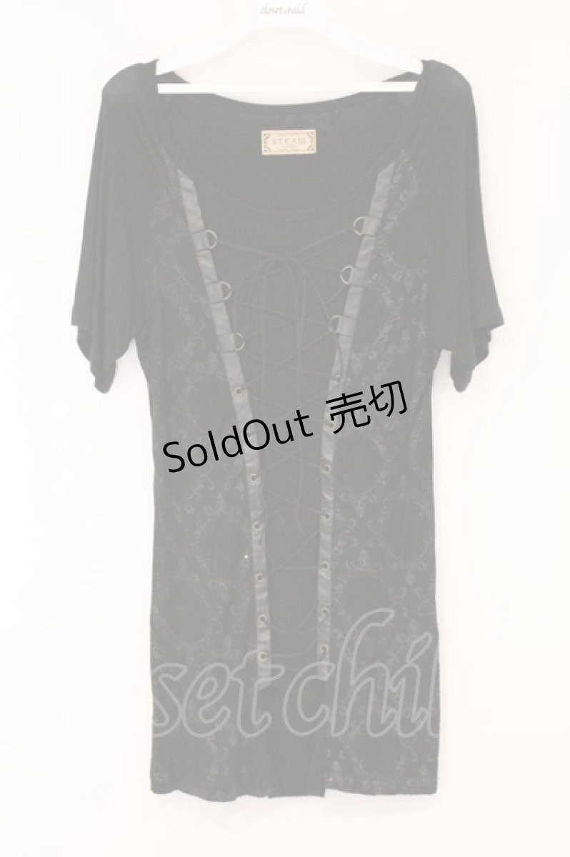 画像1: STEAM / フロントレースアップTシャツ  ブラック O-26-05-25-069-HN-TO-OW-OS (1)