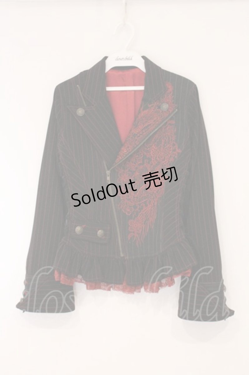 画像1: ALGONQUINS / フラワー刺繍ストライプジャケット F ブラック×レッド O-26-05-25-003-AL-JA-OW-OS (1)