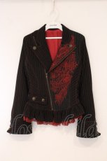 画像1: ALGONQUINS / フラワー刺繍ストライプジャケット F ブラック×レッド O-26-05-25-003-AL-JA-OW-OS (1)