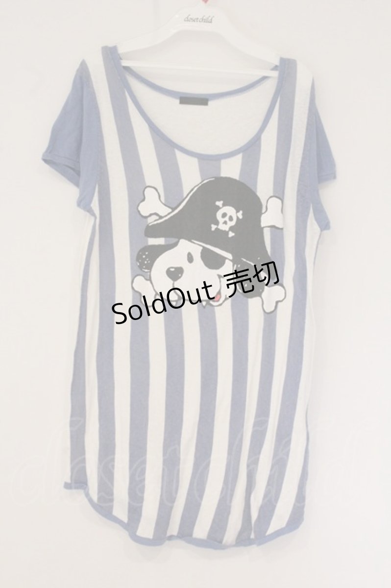 画像1: Candy Stripper / 海賊モチーフプリントボーダーワンーピース 2 ホワイト×ブルー O-26-05-26-111-PU-OP-IG-ZT537 (1)